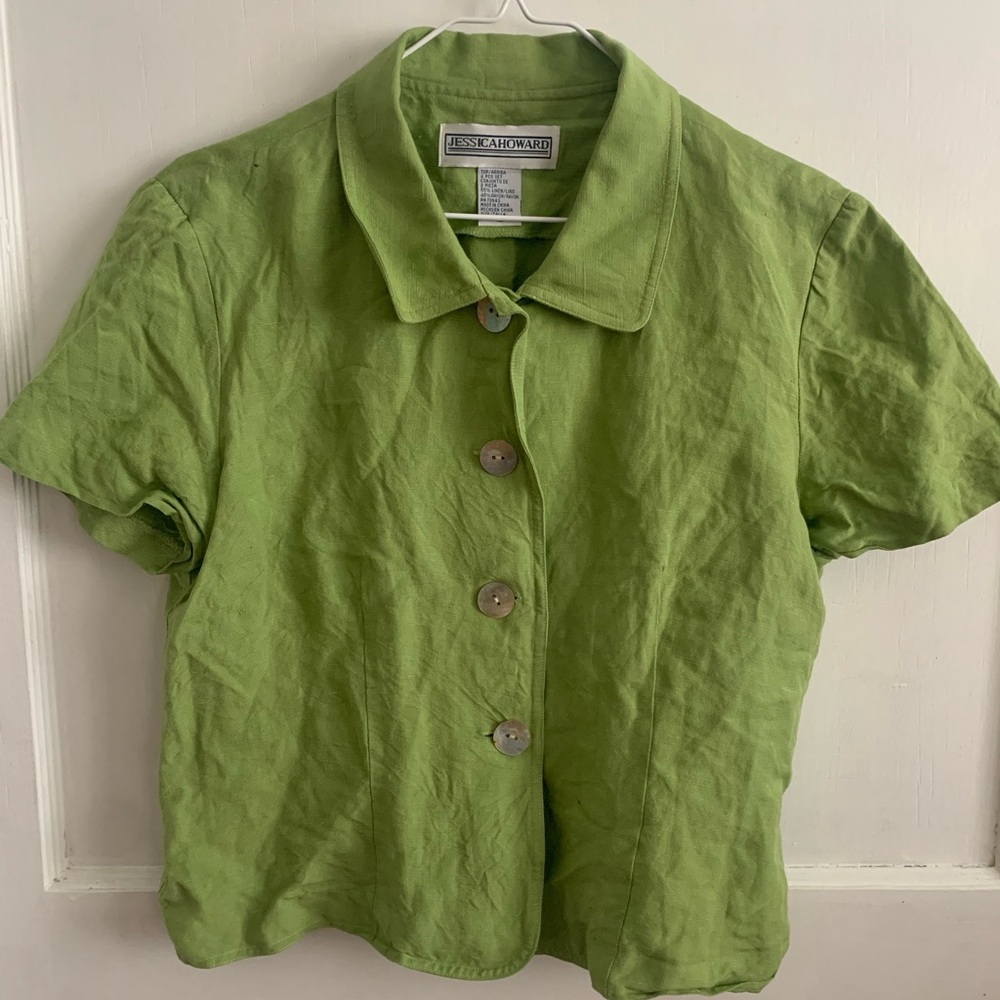 Green button up shirt